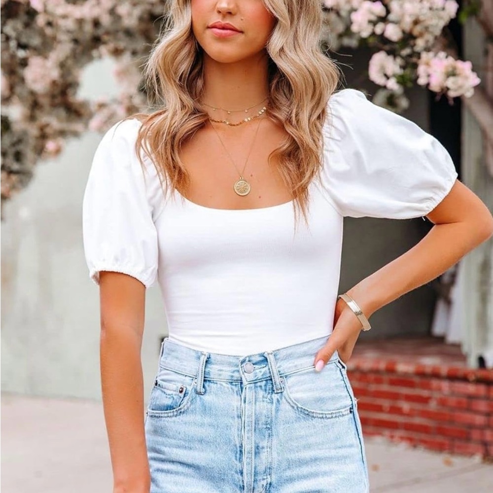 Elegant White Puff Sleeve Top